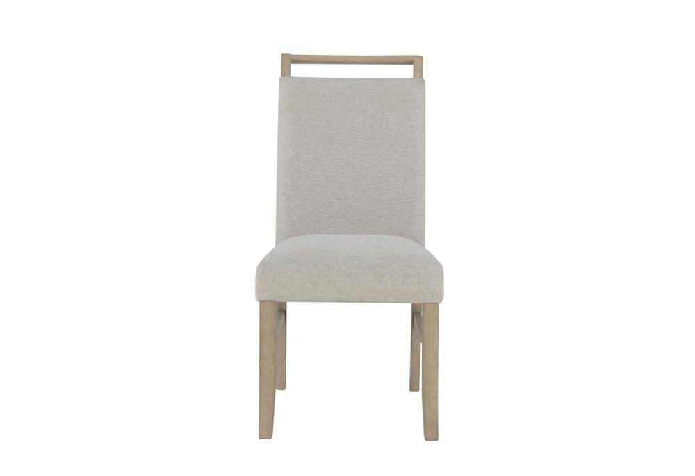 Set of Two Light Gray And Natural Upholstery And Solid Wood Dining Side Chairs