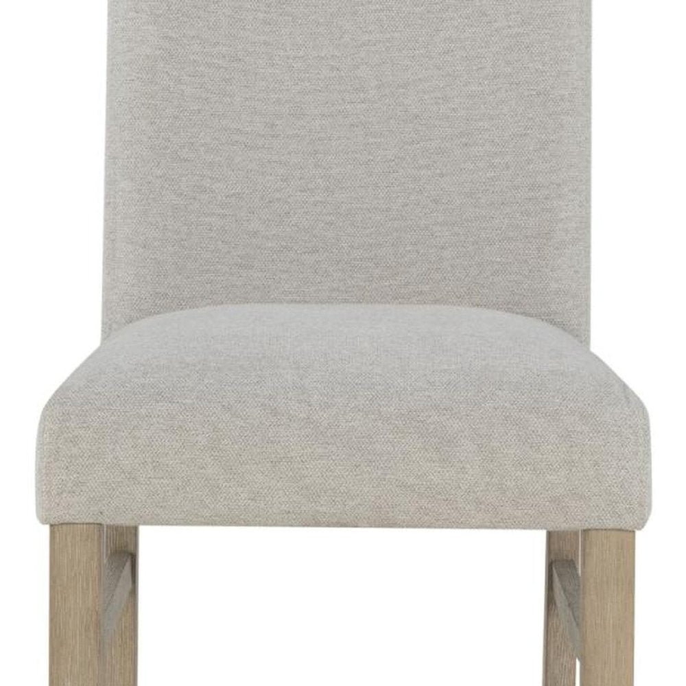 Set of Two Light Gray And Natural Upholstery And Solid Wood Dining Side Chairs
