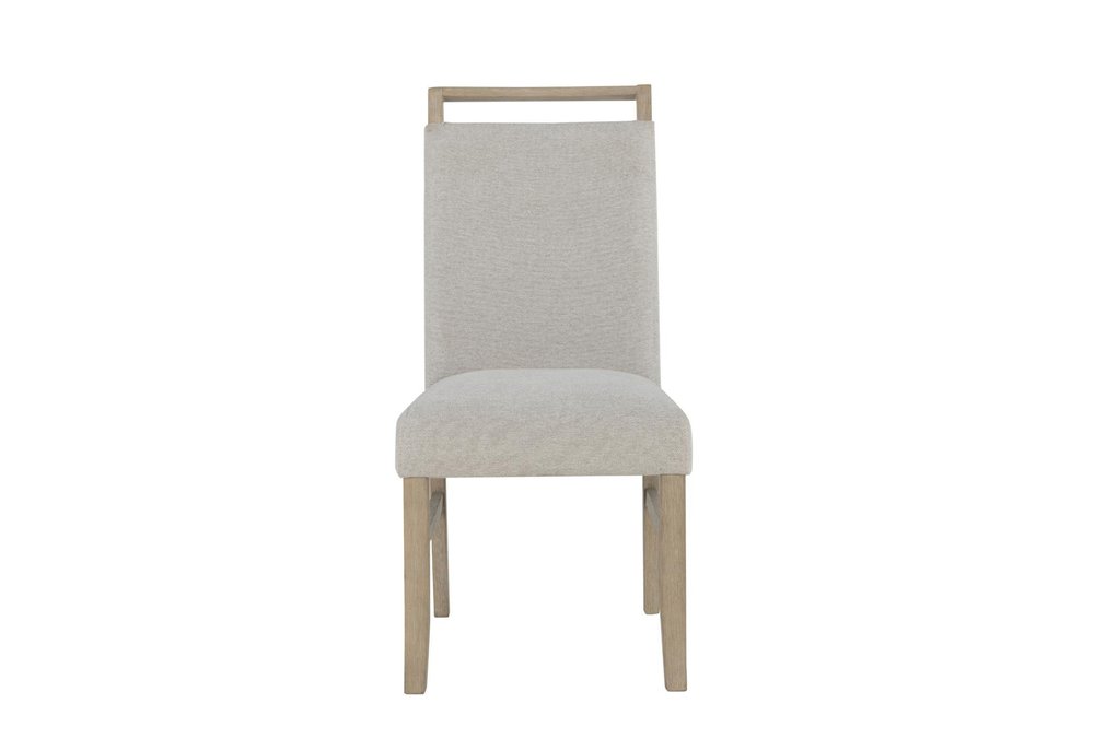 Set of Two Light Gray And Natural Upholstery And Solid Wood Dining Side Chairs