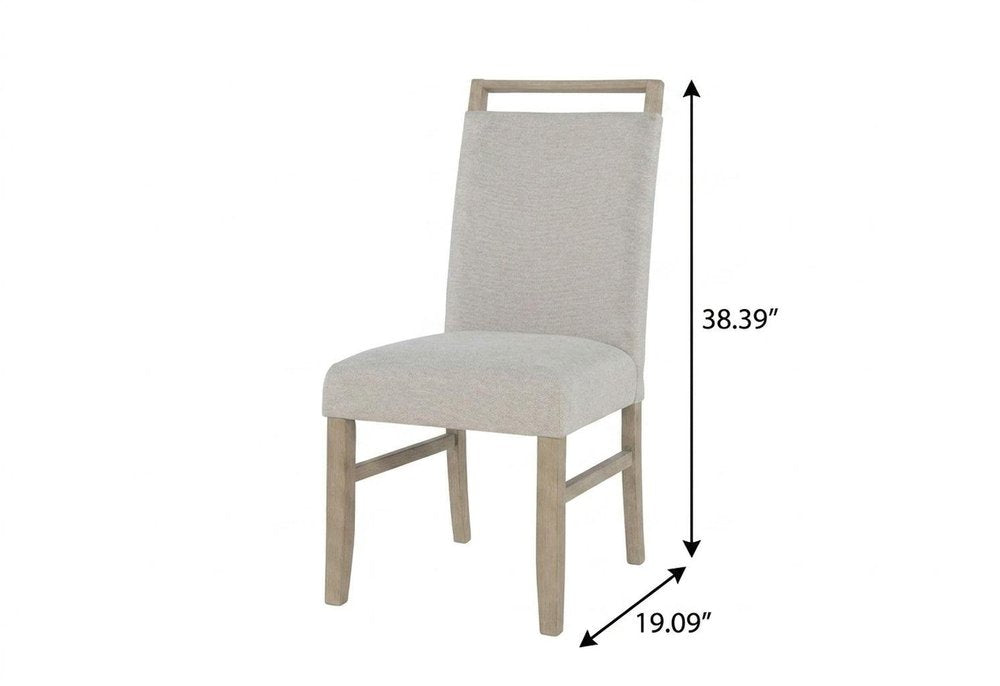 Set of Two Light Gray And Natural Upholstery And Solid Wood Dining Side Chairs