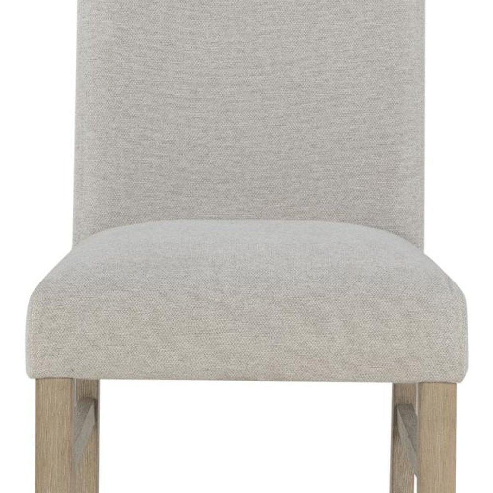 Set of Two Light Gray And Natural Upholstery And Solid Wood Dining Side Chairs