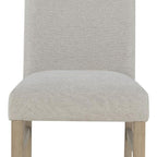 Set of Two Light Gray And Natural Upholstery And Solid Wood Dining Side Chairs