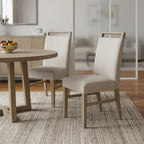 Set of Two Light Gray And Natural Upholstery And Solid Wood Dining Side Chairs
