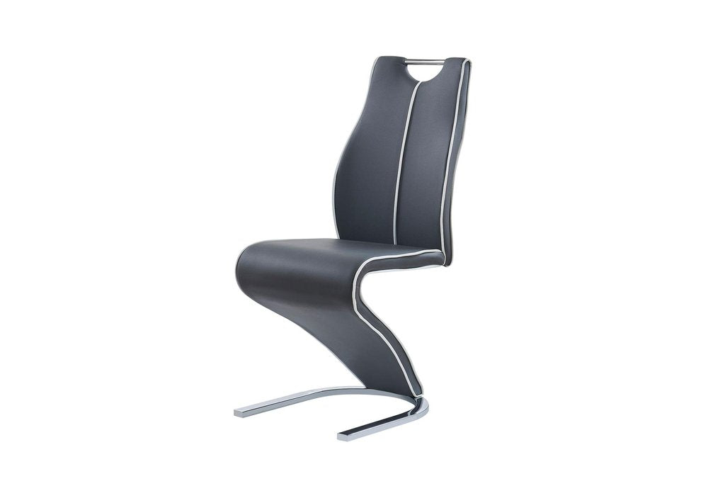 Set of Two Dark Gray And White Upholstery And Metal Dining Side Chairs