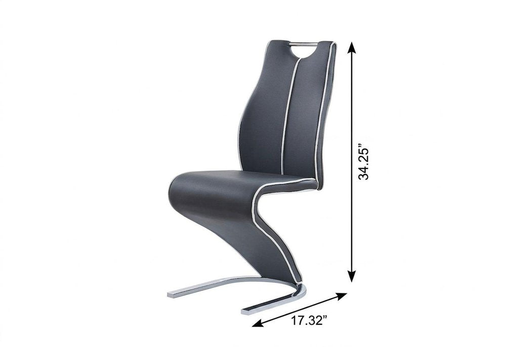 Set of Two Dark Gray And White Upholstery And Metal Dining Side Chairs