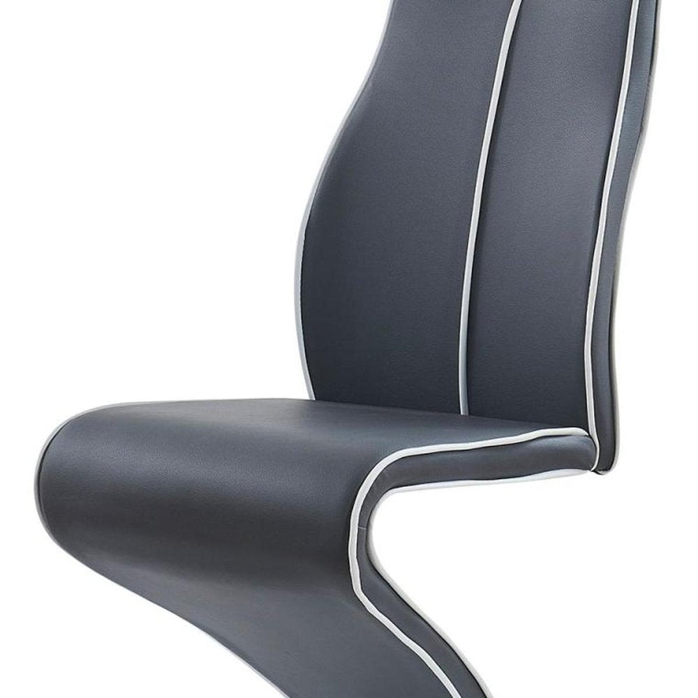 Set of Two Dark Gray And White Upholstery And Metal Dining Side Chairs