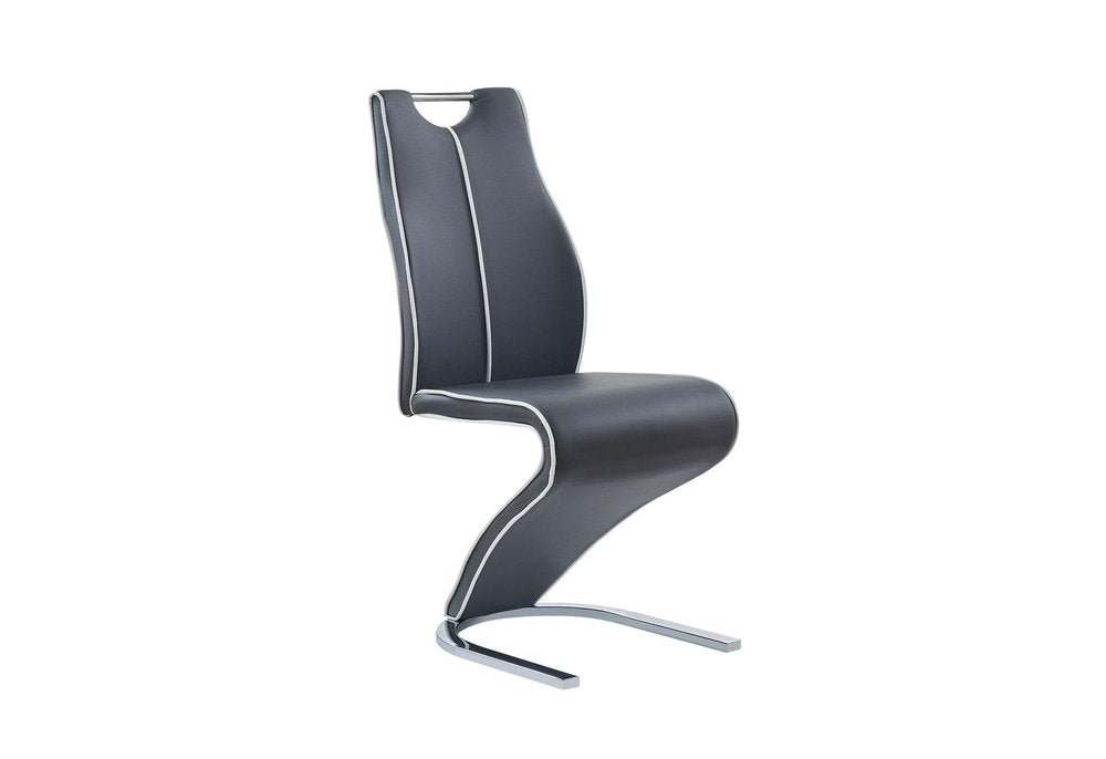 Set of Two Dark Gray And White Upholstery And Metal Dining Side Chairs