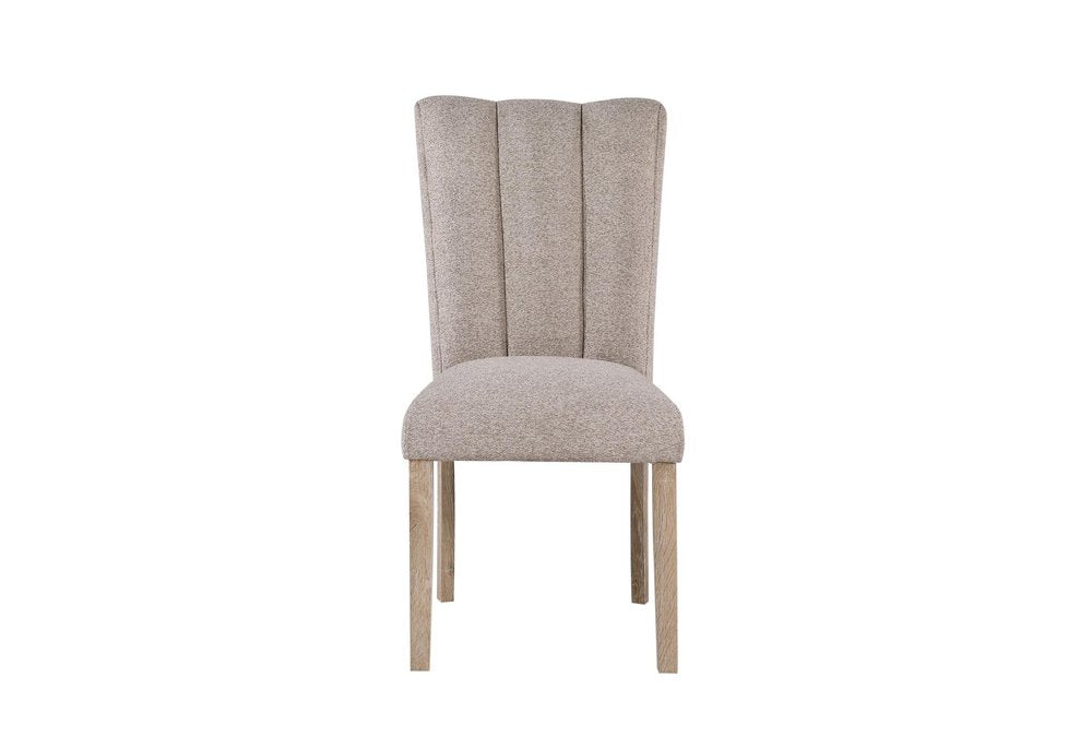 Set of Two Beige Upholstery And Solid Wood Dining Side Chairs