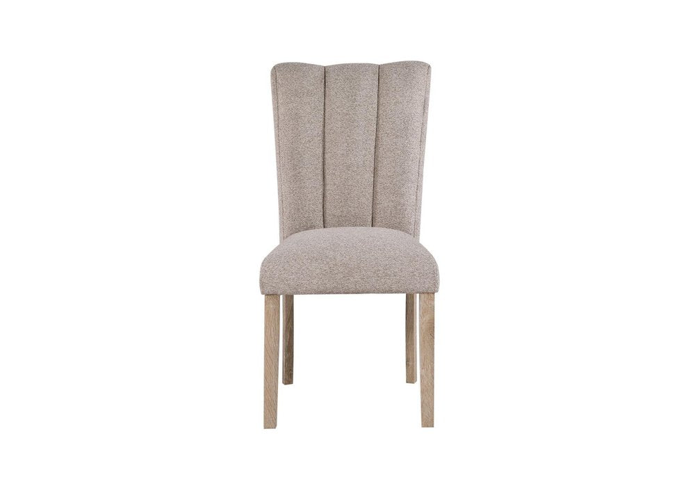 Set of Two Beige Upholstery And Solid Wood Dining Side Chairs