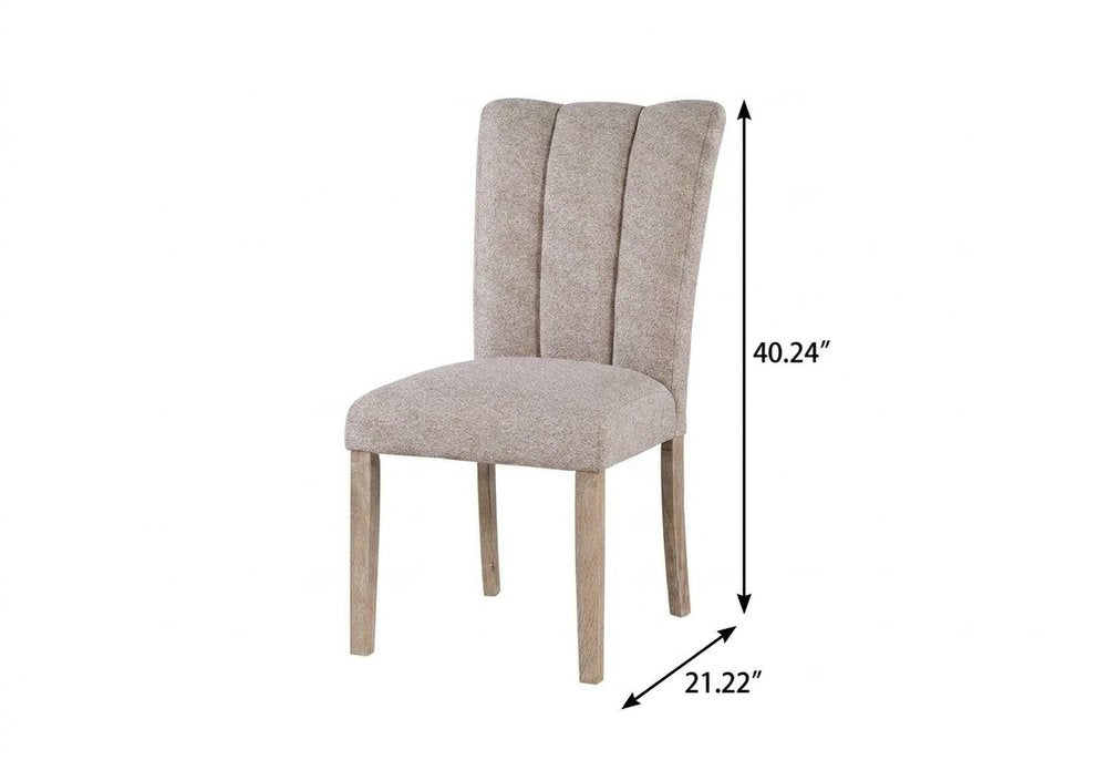 Set of Two Beige Upholstery And Solid Wood Dining Side Chairs