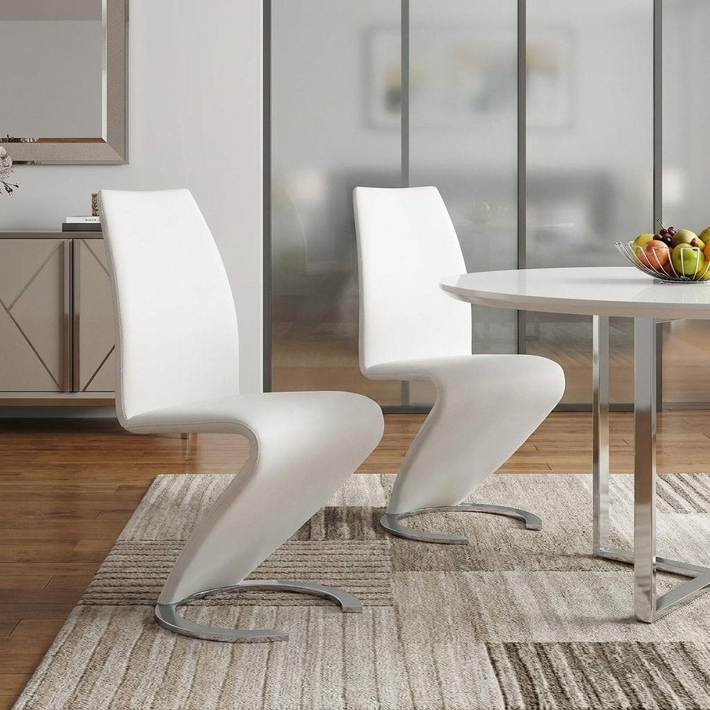 Set of Two White Upholstery And Solid Wood Dining Side Chairs