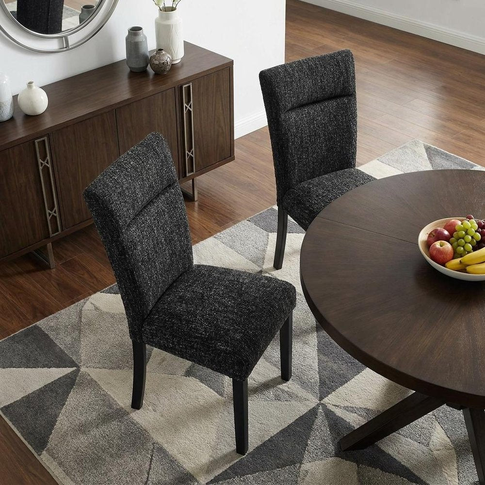 Set of Two Black Upholstery And Wood Dining Side Chairs