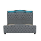 Gray Tufted Velvet Upholstered Queen Bed Frame With Lights USB And Shelves