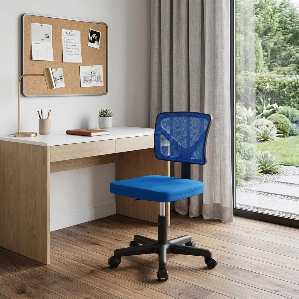 Blue And Black Swivel Rolling Office Chair