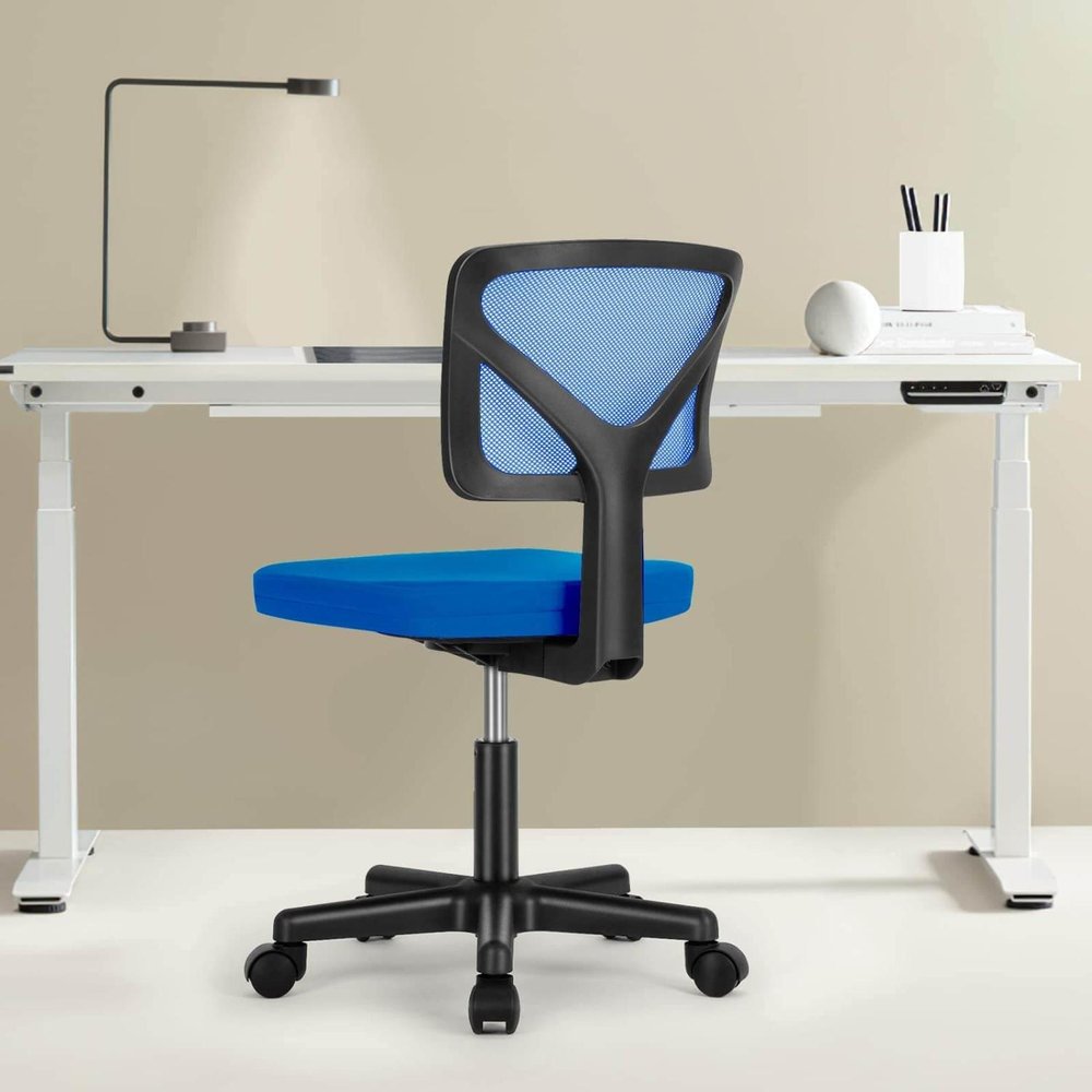 Blue And Black Swivel Rolling Office Chair