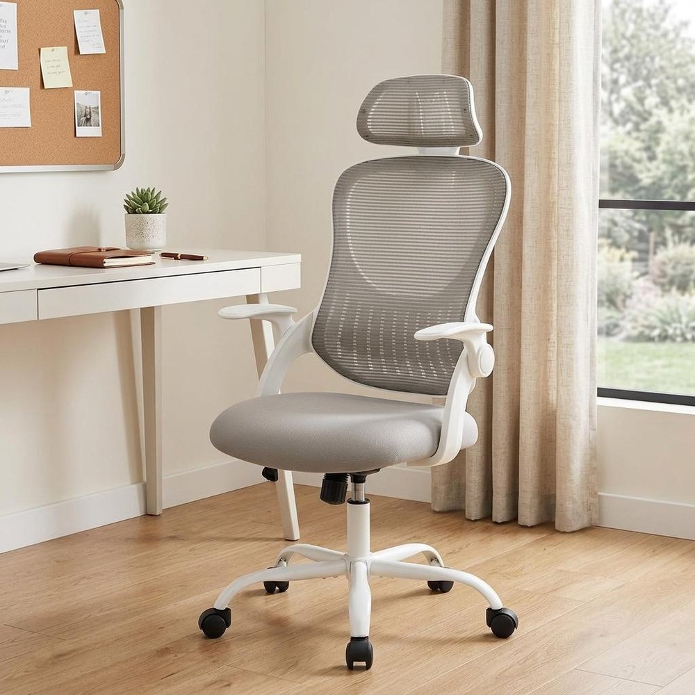 Gray And White Swivel Rolling Office Chair