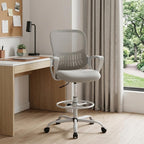 Gray And White Swivel Rolling Drafting Chair With Footrest