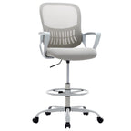 Gray And White Swivel Rolling Drafting Chair With Footrest
