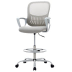 Gray And White Swivel Rolling Drafting Chair With Footrest