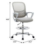 Gray And White Swivel Rolling Drafting Chair With Footrest