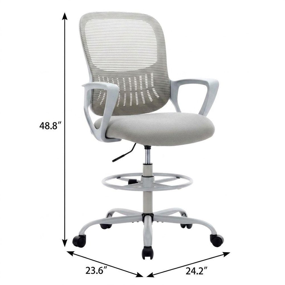 Gray And White Swivel Rolling Drafting Chair With Footrest