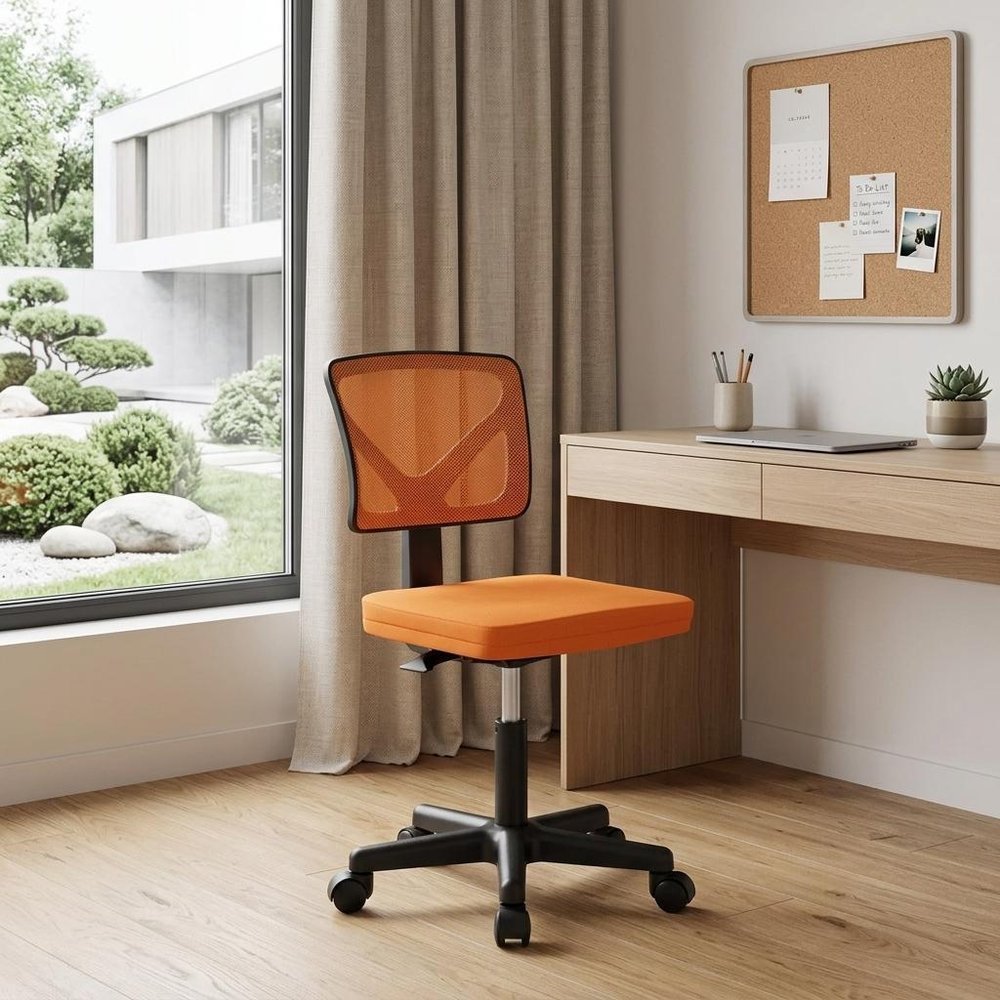 Orange And Black Swivel Rolling Office Chair