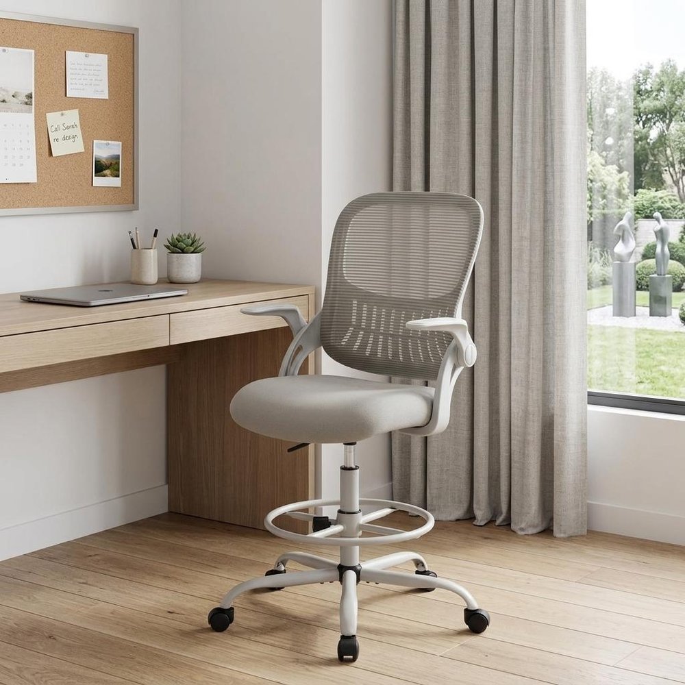 Gray Swivel Rolling Office Chair With Footrest