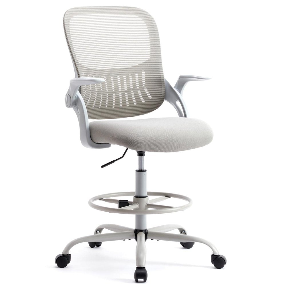 Gray Swivel Rolling Office Chair With Footrest