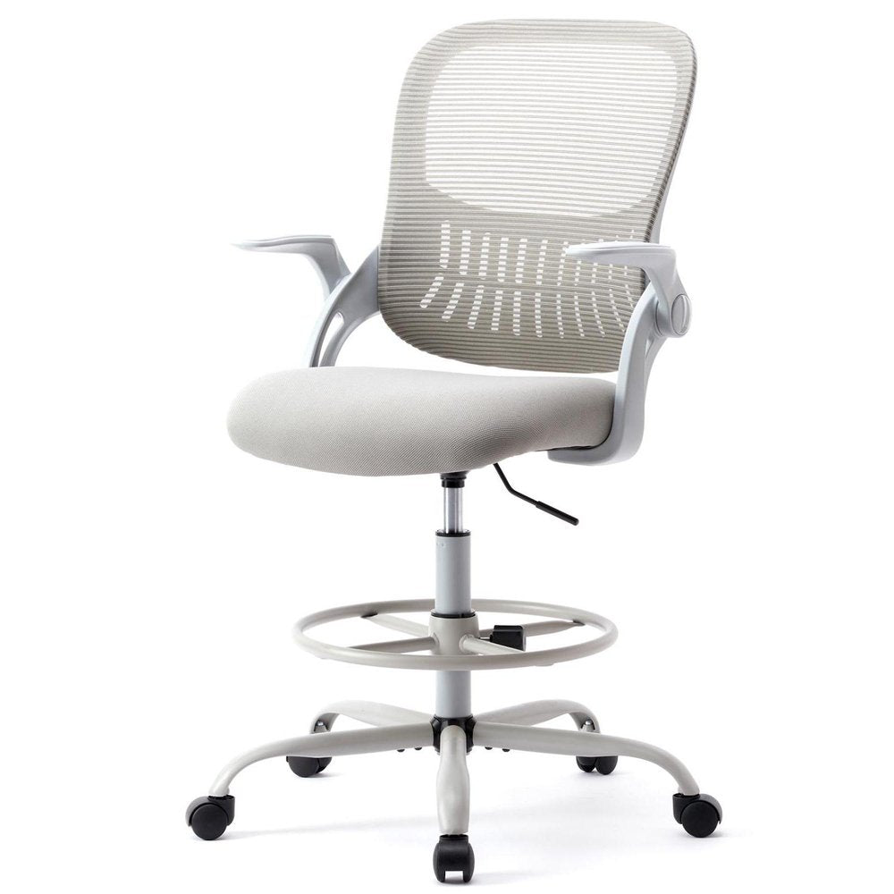 Gray Swivel Rolling Office Chair With Footrest