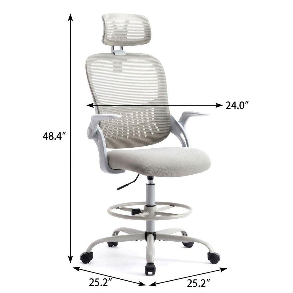 Gray Swivel Rolling Office Chair With Footrest