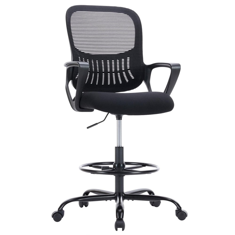 Black Swivel Rolling Office Chair With Footrest