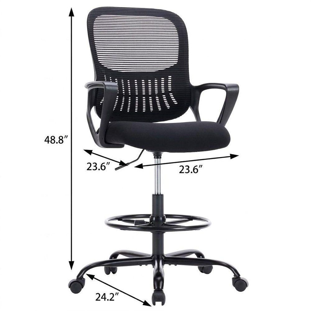 Black Swivel Rolling Office Chair With Footrest