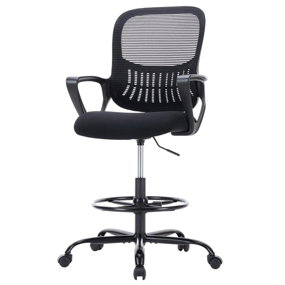 Black Swivel Rolling Office Chair With Footrest