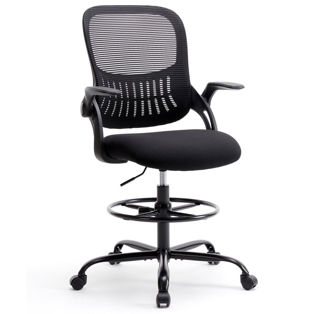 Black Swivel Rolling Office Chair With Footrest