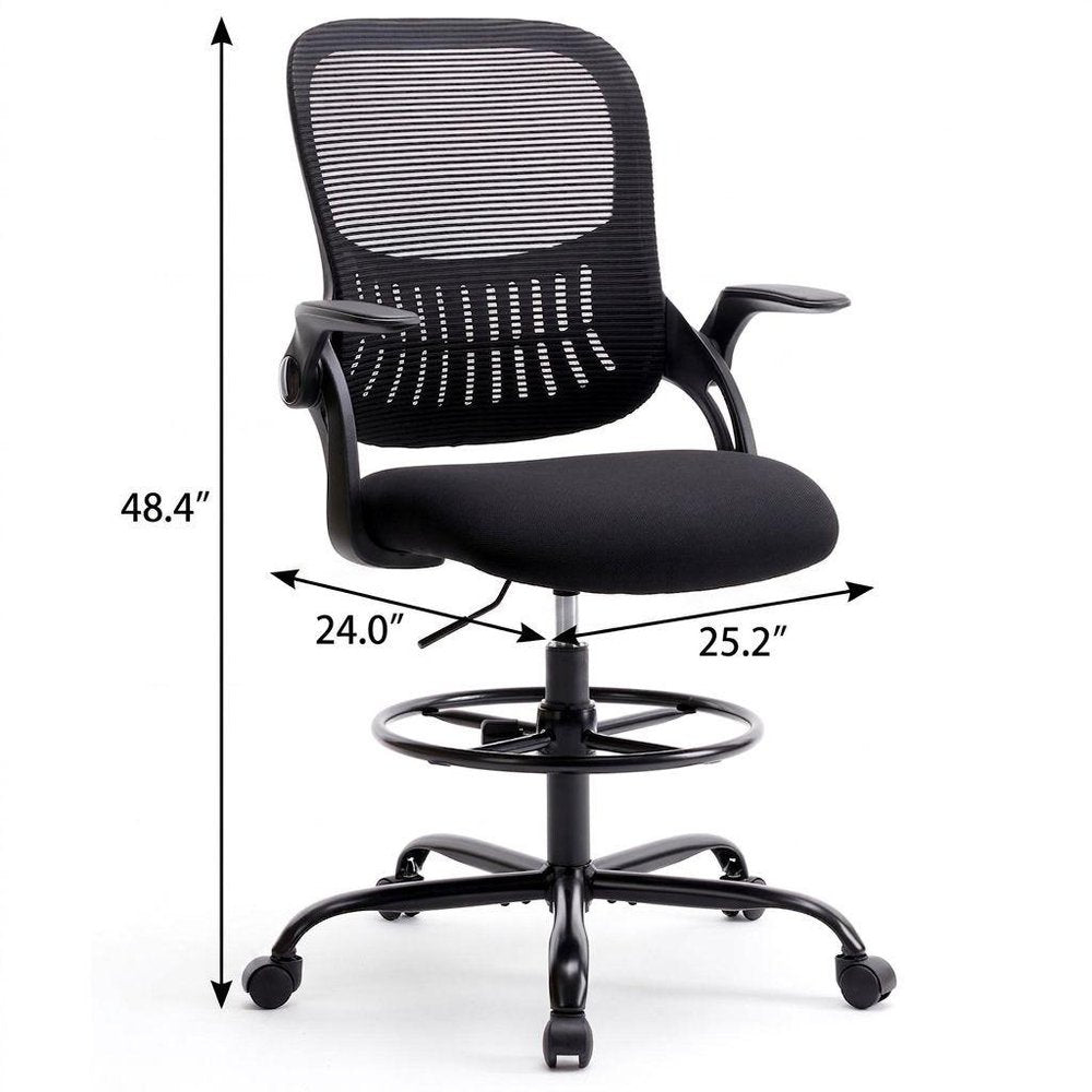 Black Swivel Rolling Office Chair With Footrest