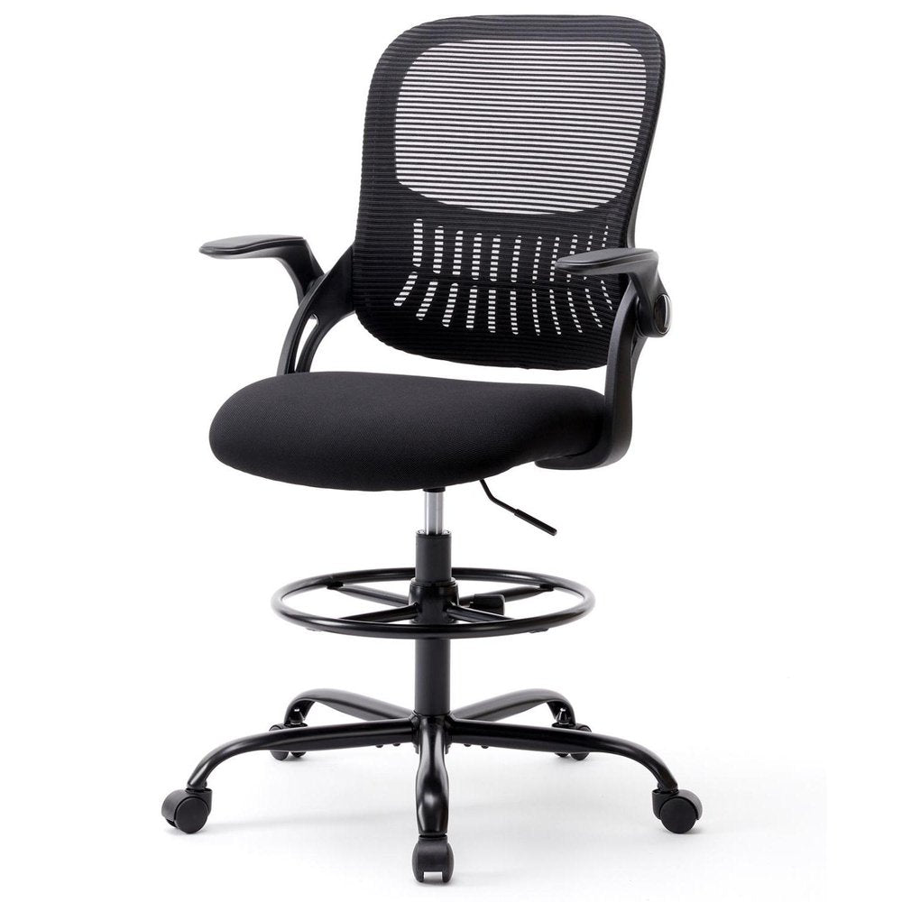 Black Swivel Rolling Office Chair With Footrest