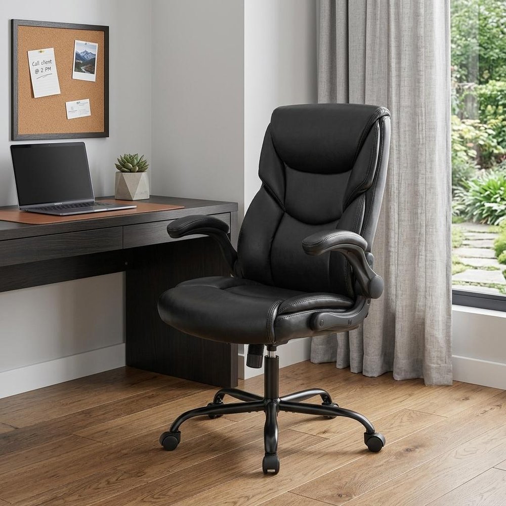 Black Faux Leather Swivel Rolling Executive Office Chair