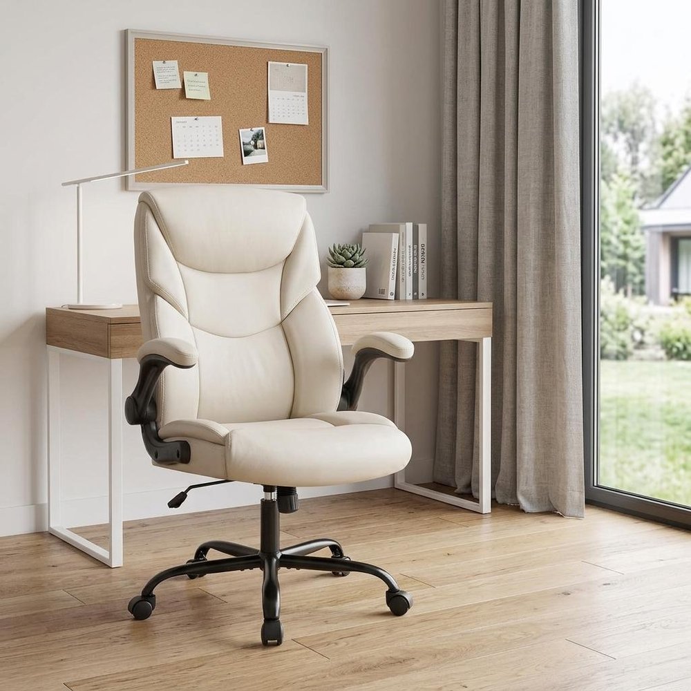 White Faux Leather Swivel Rolling Executive Office Chair