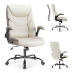 White Faux Leather Swivel Rolling Executive Office Chair