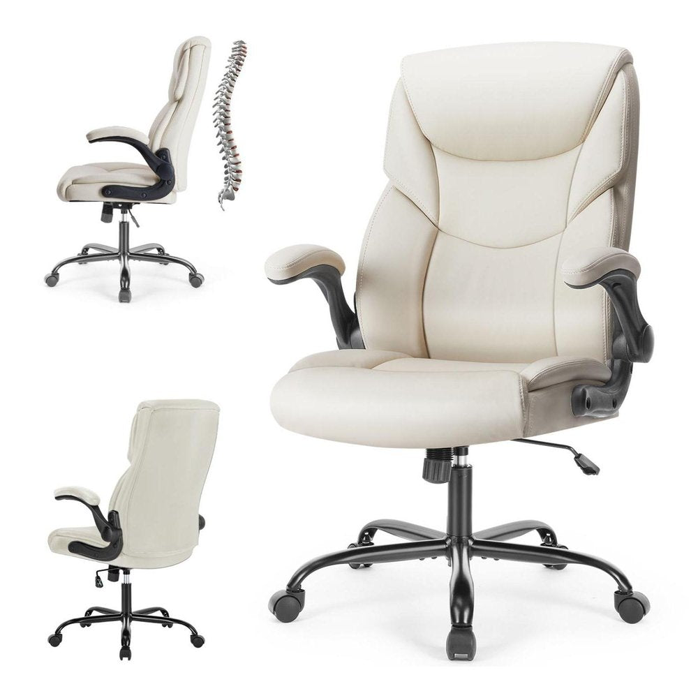White Faux Leather Swivel Rolling Executive Office Chair