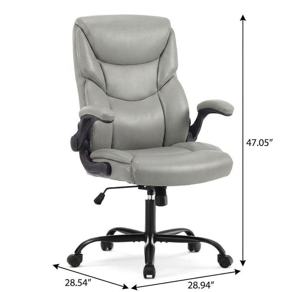 Gray Faux Leather Swivel Rolling Executive Office Chair
