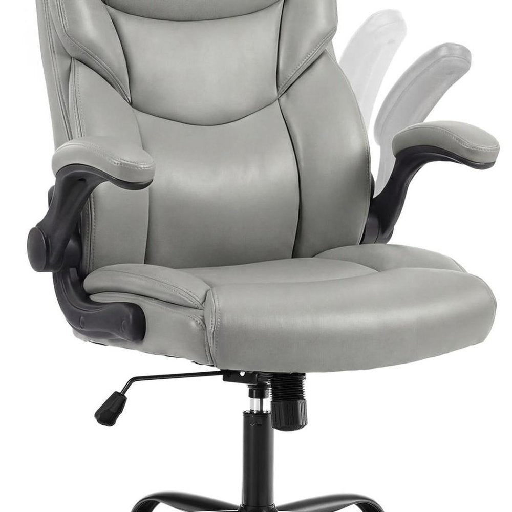 Gray Faux Leather Swivel Rolling Executive Office Chair