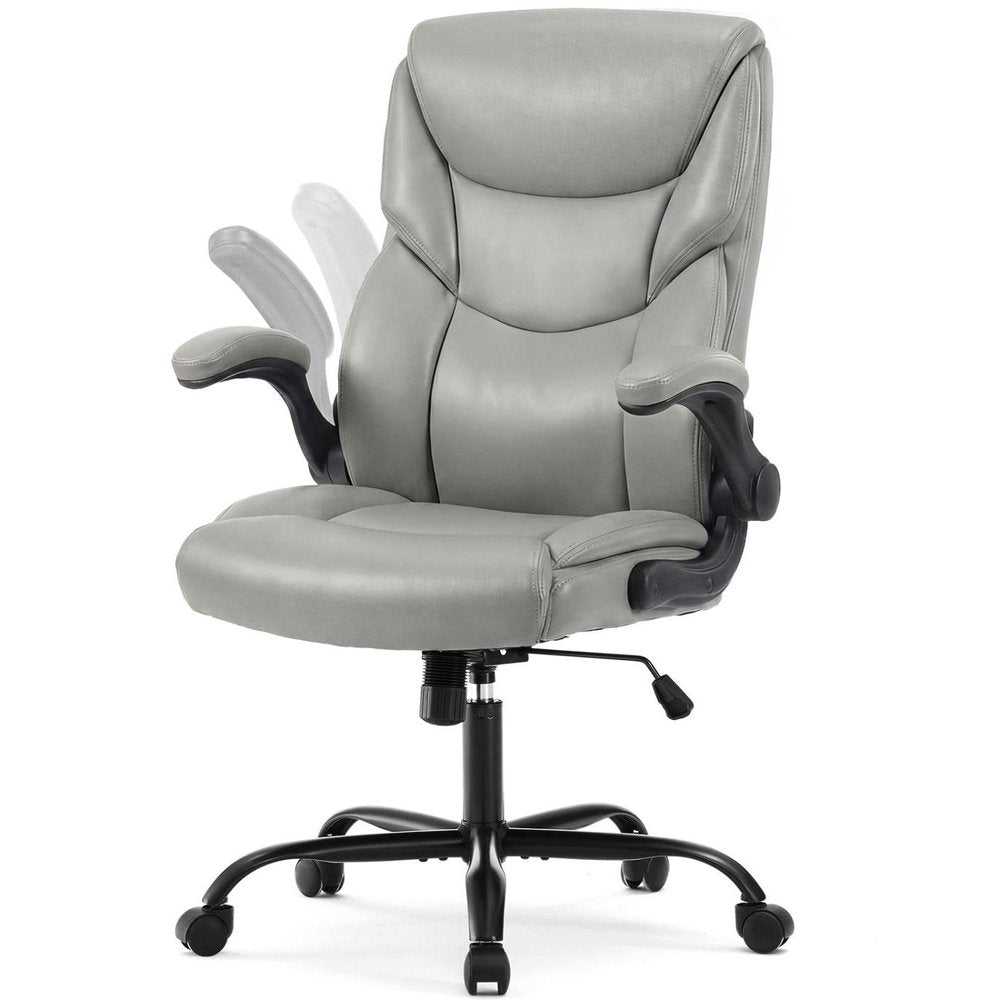 Gray Faux Leather Swivel Rolling Executive Office Chair
