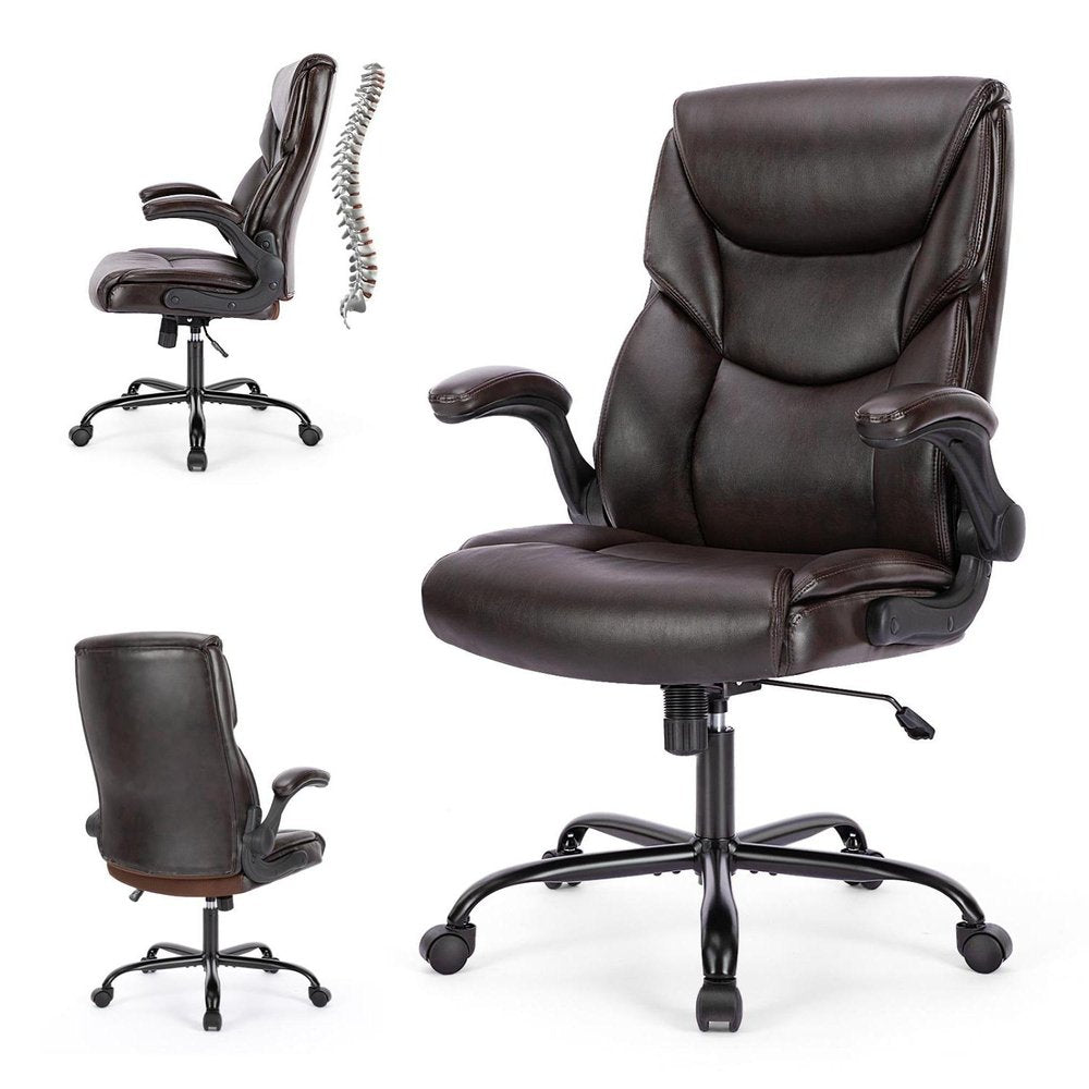 Brown Faux Leather Swivel Rolling Executive Office Chair