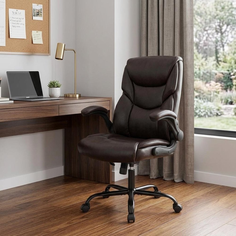 Brown Faux Leather Swivel Rolling Executive Office Chair