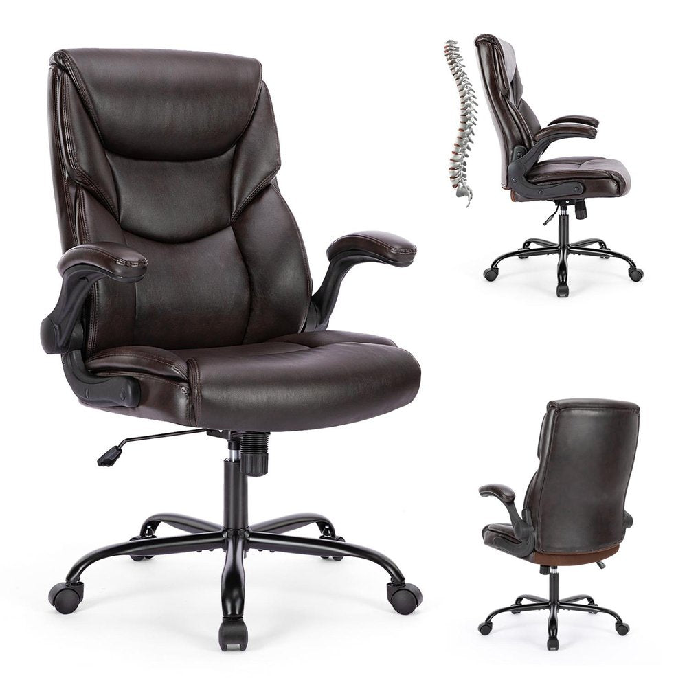 Brown Faux Leather Swivel Rolling Executive Office Chair