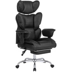 Black Faux Leather Swivel Rolling Gaming Chair With Footrest