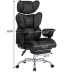 Black Faux Leather Swivel Rolling Gaming Chair With Footrest
