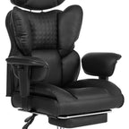 Black Faux Leather Swivel Rolling Gaming Chair With Footrest