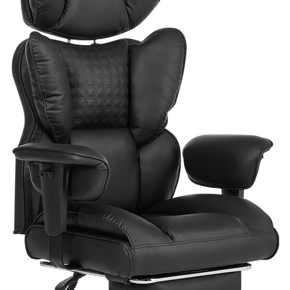 Black Faux Leather Swivel Rolling Gaming Chair With Footrest